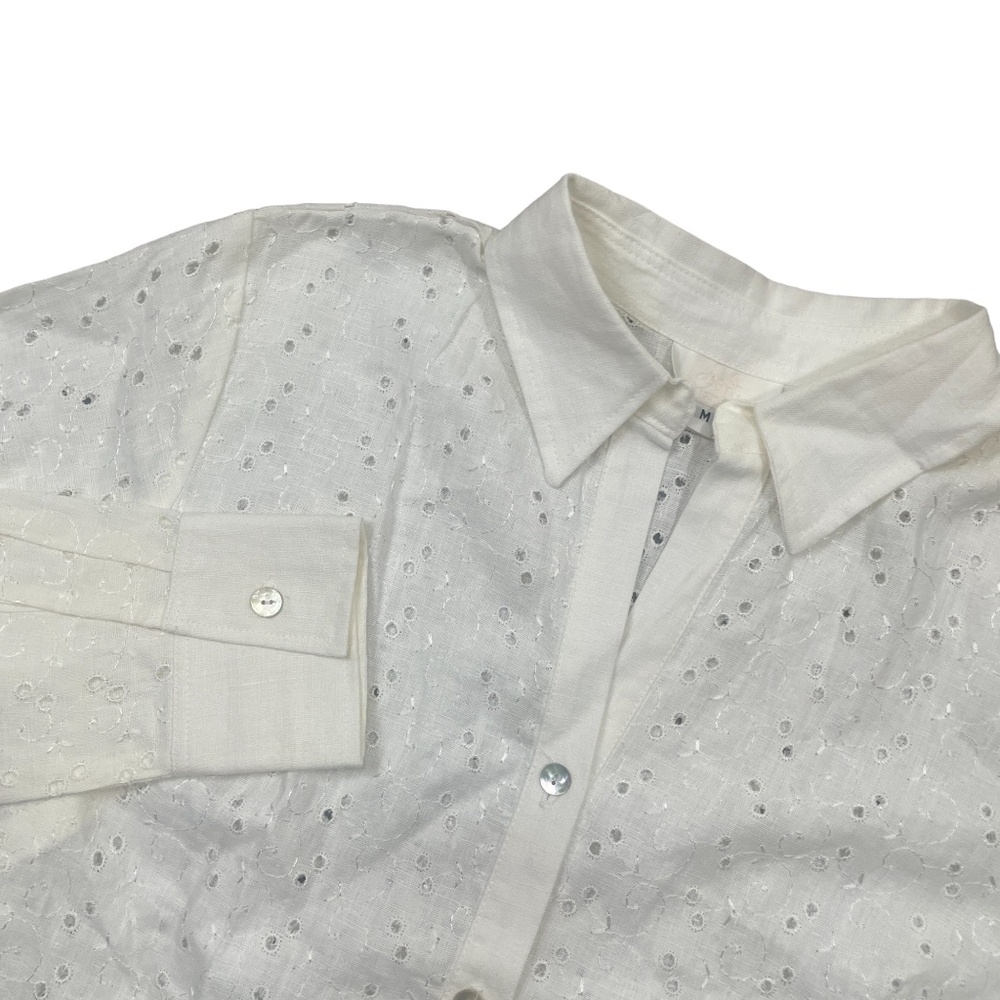 Soft Surroundings Medium NEW‎ w/ Tags White Eyelet Agoy Shell Buttons 100% Linen